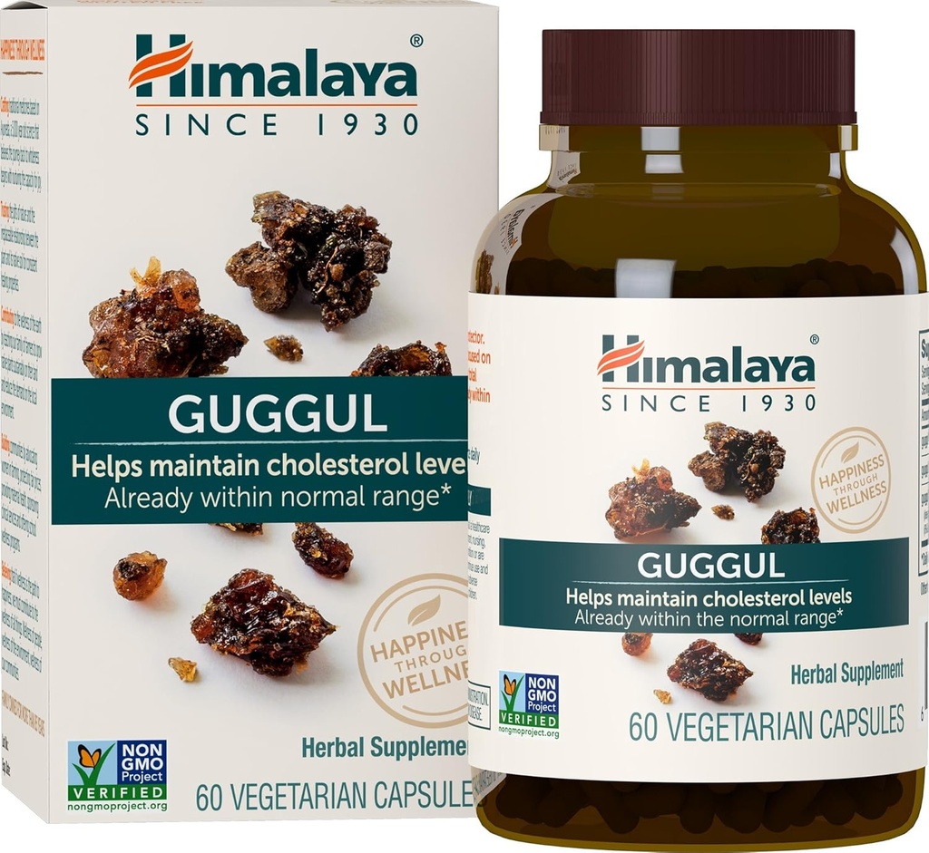 Himalaya Guggul - Herbal Liver Support for Liver Detox, Cholesterol, HDL & LDL Support - Vegan, Non- GMO, Gluten Free, 720 mg, 60 kapsułki