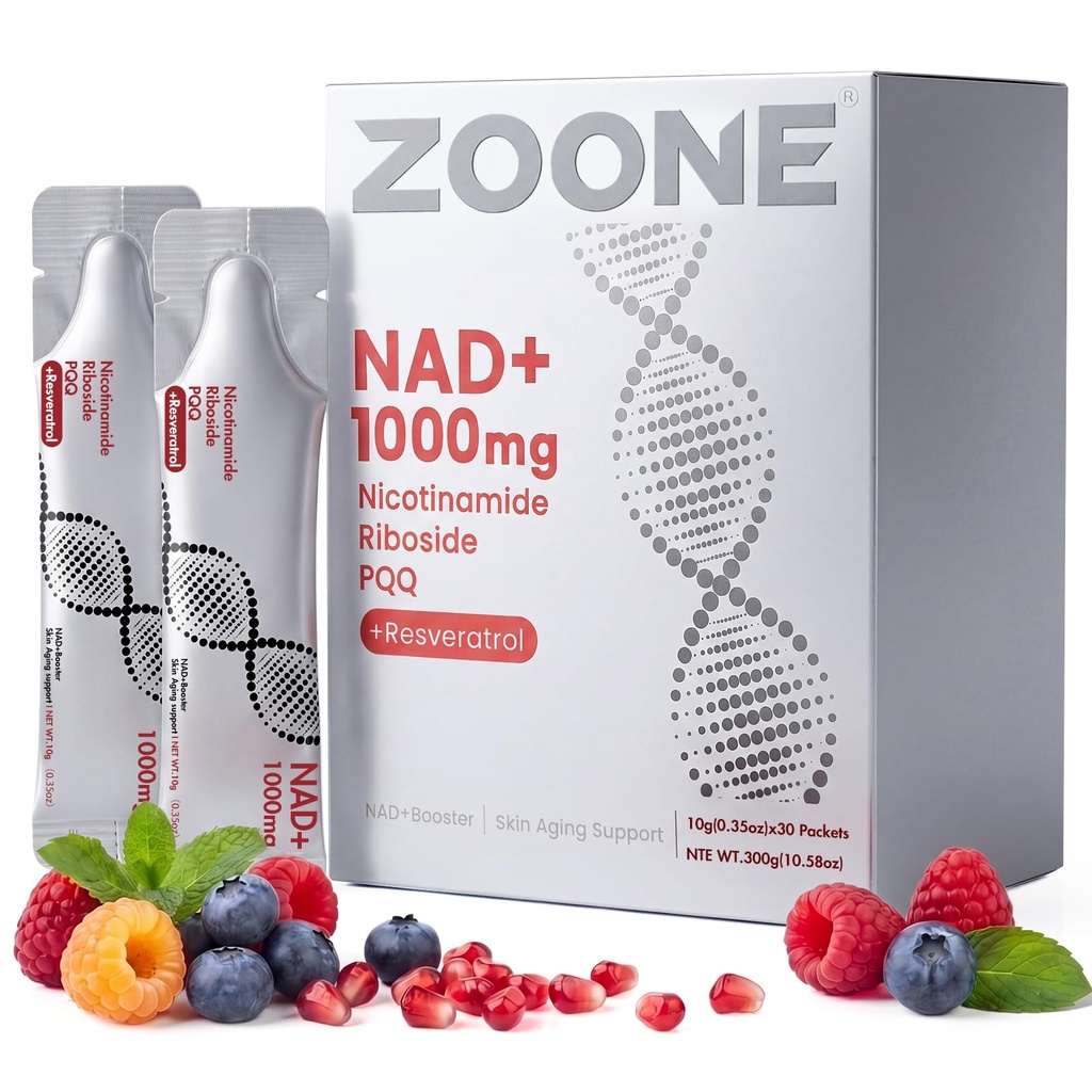 NAD 1000mg Liquid 30 Packets, NAD Resveratrol Supplement with NR & PQQ for Cellular Energy & Healthy Aging, NAD Plus, NAD+ Supplements for Men & Women