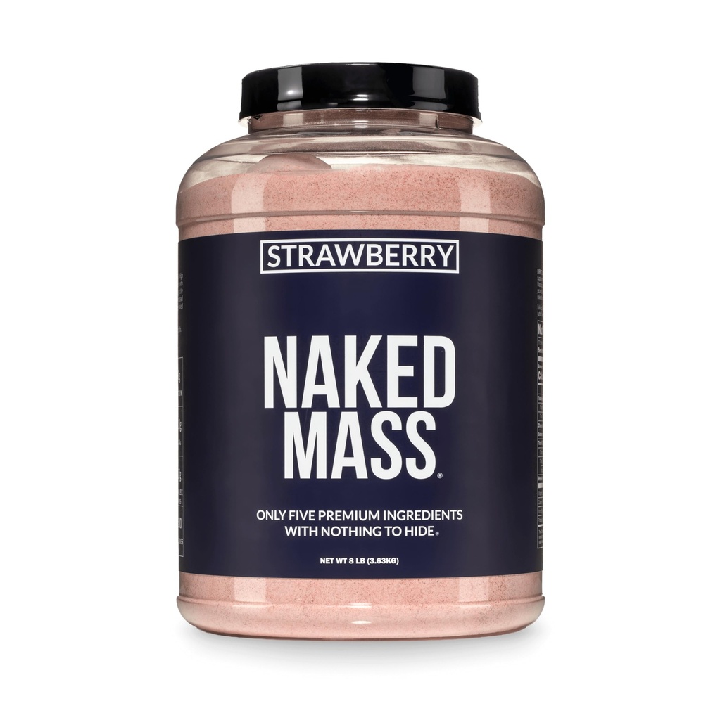 NAKED Strawberry Mass - 1,500 Calories, 50G Protein, Nothing Artificial. Strawberry Weight Gainer Protein Powder - 8lb Bulk, GMO Free, Gluten Free & Soy Free