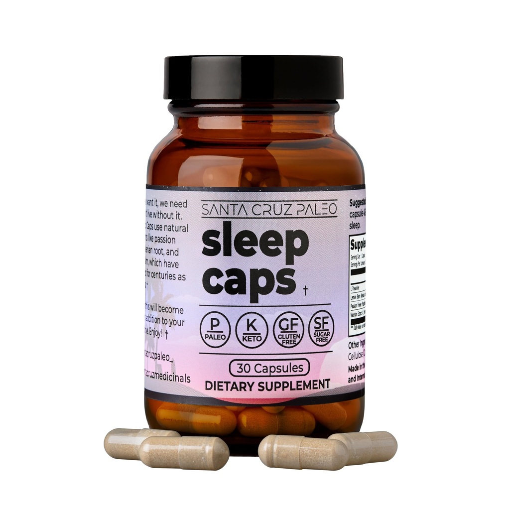Santa Cruz Paleo Sleep Caps with L-Theanine, Lemon Balm, Passion Flower & Valerian Root, Melatonin-Free Nighttime Relaxation, Paleo & Keto Friendly, Sugar & Gluten Free, 30 Capsules