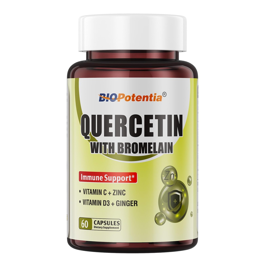 Quercetin with Bromelain,500mg Quercetin with 200mg Bromelain & Vitamin C Vitamin D3,Support Cellular Health & Immunity Health for Man Woman, Non-GMO & Gluten Free - 60 Capsules