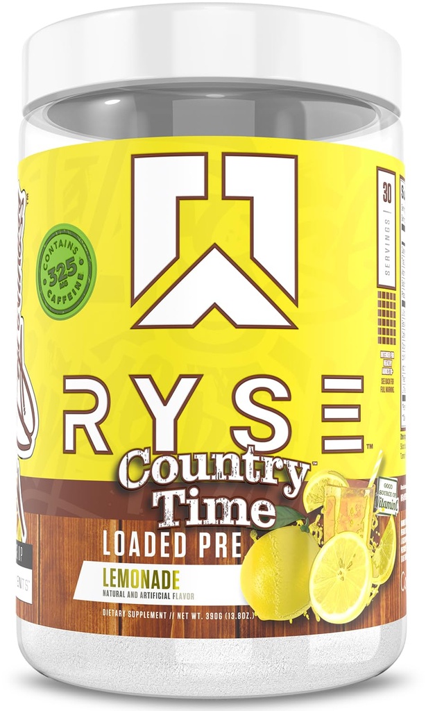 RYSE Loaded Pre Workout Powder - Country Time Lemonade - Daily Pre-Workout for Men & Women with 325mg Caffeine, Beta Alanine, and Citrulline for Pump, Focus, and Energy - 30 Servings