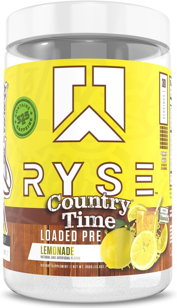 RYSE załadowany przed treningiem proszku - Lemoniada Country Time - Codzienne wstępne treningi dla mężczyzn i kobiet z 325mg kofeiny, Beta Alanine i Citruline dla pomp, Focus i energii - 30 Służenia