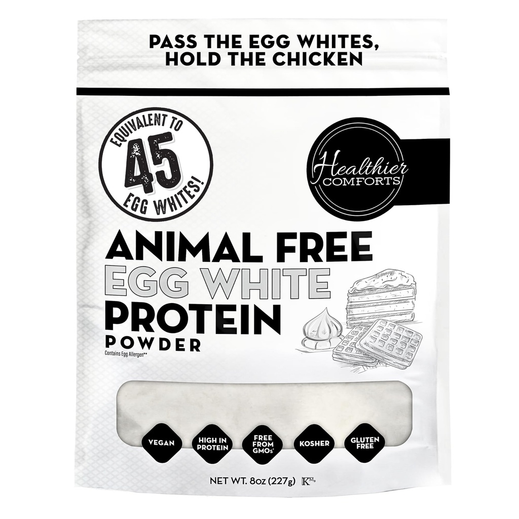 Healthier Comforts Animal-Free Egg White Protein Powder | Make Vegan Egg Omelets, Angel Food Cake, Meringue, Protein Shakes | Whips and Binds Just Like Traditional Egg Whites (8 oz)