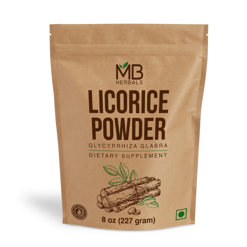 MB Herbals Licorice Root Powder 8 oz (227 Gram / 0.5 lb) | Glycyrrhiza glabra Root Powder | Mulethi Yashtimadhu
