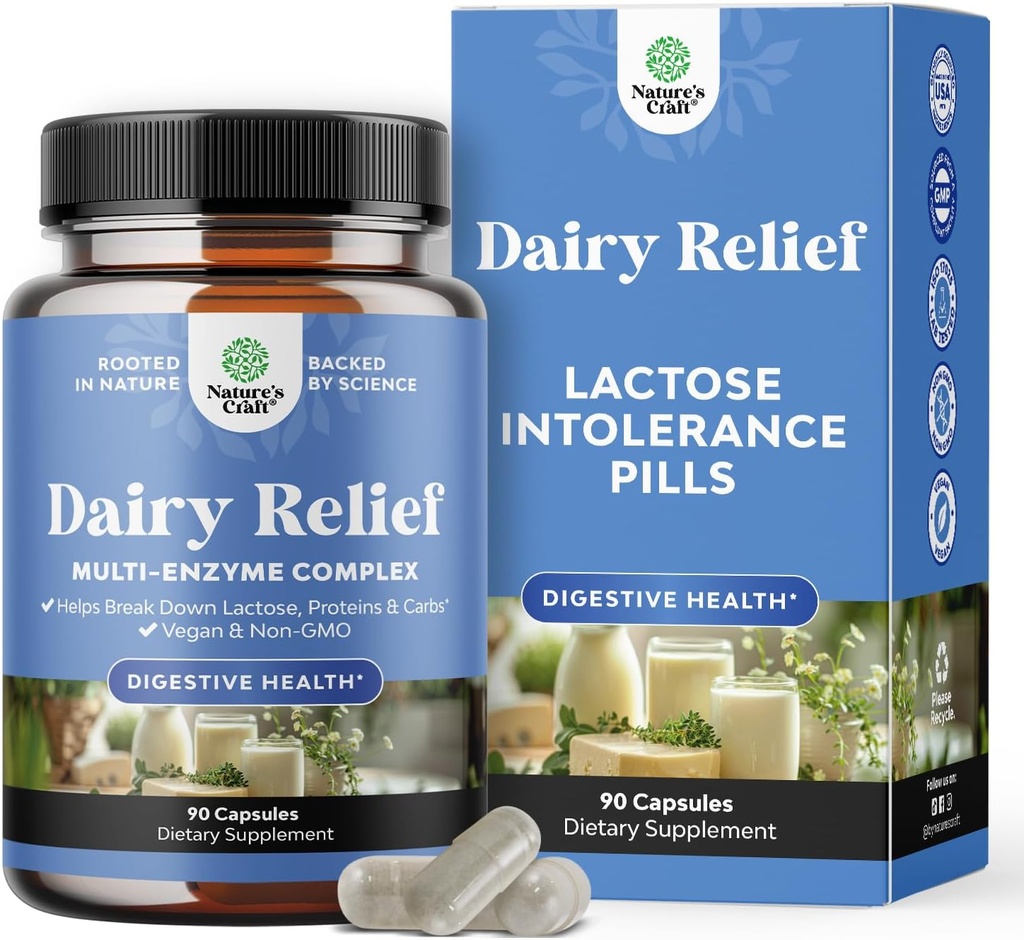 Laktose Intolerance piller 90 dagers forsyning - hurtigvirkende dialyserende enzymer - Dairy Relief piller for dialyse, bloating, gass og karbohydrat - Dialyse Supplement for Laktose Intolerance Relief