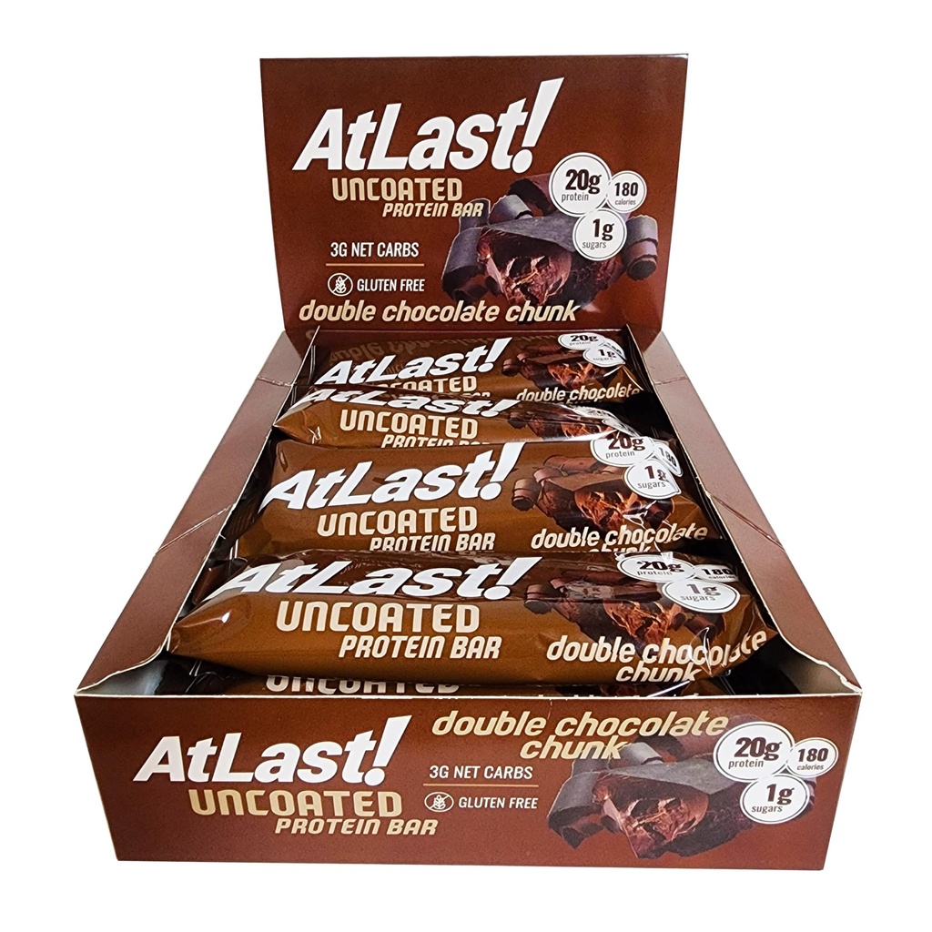 AtLast! Nutrition Double Chocolate Chunk Protein Bars – Low Carb, Keto-Friendly, High Protein, Gluten-Free, Low Sugar Snack – 20g Protein, Only 3g Net Carbs – Box of 12