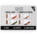 SANS Meal Replacement Protein Bar, Gluten Free, Healthy High Protein Snacks, High Fiber, No Sugar Added, Dairy Free, Soy Free, Variety Pack, 12 Bars
