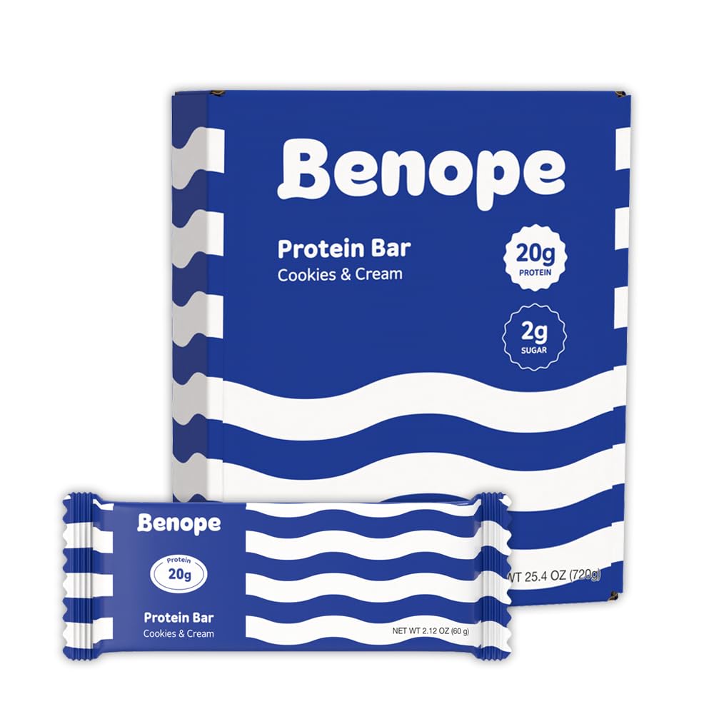 Benope Protein bar Cookies&Cream protein bar 60g x 12ea, high protein, low sugar, low carb, energy bar, nutritious snack, high protein snacks