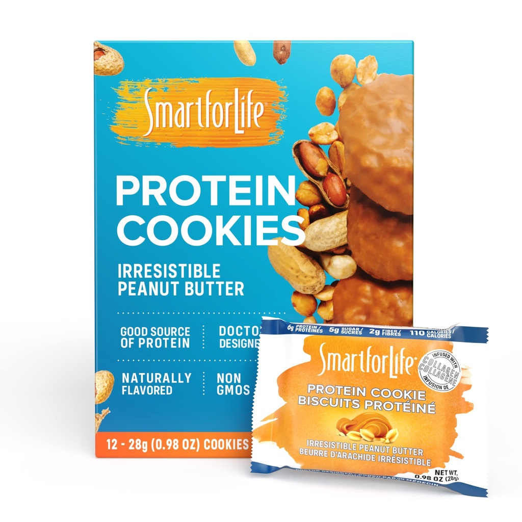 Smart for Life Peanut Butter Protein Cookies - Irresistible Winner High Protein Cookie Diet - 12 Count - Meal Replacement - On-the-Go Snack - Low Calorie Super High Fiber Cookies - Protein Snack