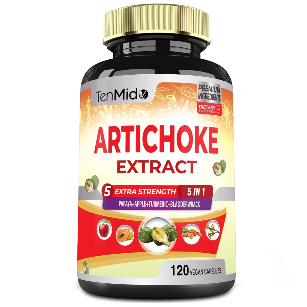 Artichoke Supplement Extract Capsules, 4 Months Supply with Papaya, Apple Pectin, Turmeric Curcumin, Bladderwrack - Supports Digestion Function - 120 Vegan Capsules