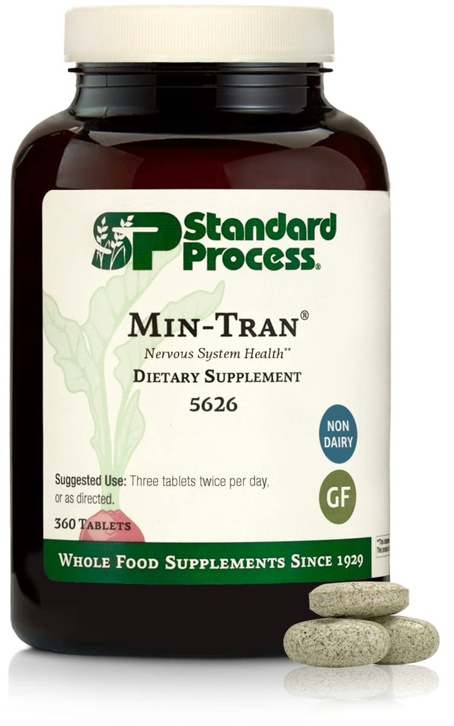Standard Process Min-Tran - Nervous System Health Supplement - Good Source of Magnesium - Supports Sleep Pathways & a Healthy Stress Response - Gluten-Free, Non-Dairy & Non-Soy - 360 Tablets