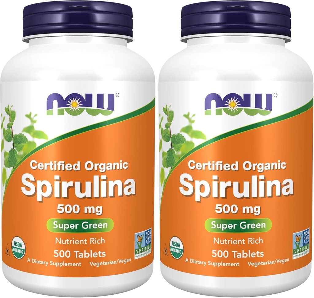 Teraz suplementy, Spirulina organiczna 500 mg z witamin, minerałów i GLA (kwas gamma-linolenowy), 500 tabletek (opakowanie po 2)