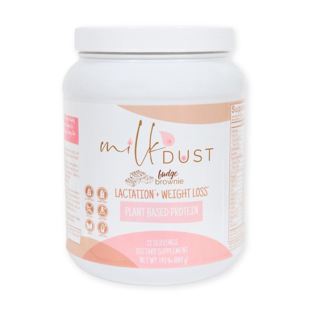 MILK DUST Lactation Protein Powder for Breastfeeding Moms, 16g Protein, Vegan Pea Protein, Dairy-Free, Supports Milk Supply & Energy, Fudge Brownie, 660g, 22 Servings