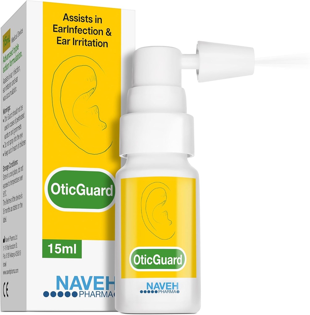 NAVEH PHARMA® Otic Guard - Natural Ear Spray Drops | Organic Herbal Sweet Oil Blend 3 in 1 | Зудящее ухо, ухо пловца и удаление ушного воска | Закупоренные уши | 0,5 Fl Oz
