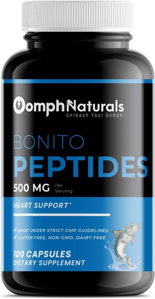 Bonito Peptides, 500mg Bonito Fish Extract, 100 kapszula 100 napos ellátás, nem-GMO, glutén mentes, Szív-egészségügyi kiegészítés