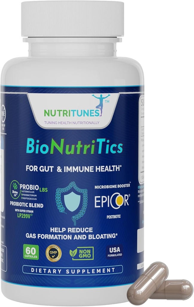 BioNutriTics bioptics ProBio LBS + Postbiotic Epior® per a la salut Gutto, imne Implementació de la comoditat Digestiva d'Occasal gas i Bloing About 60 Capules