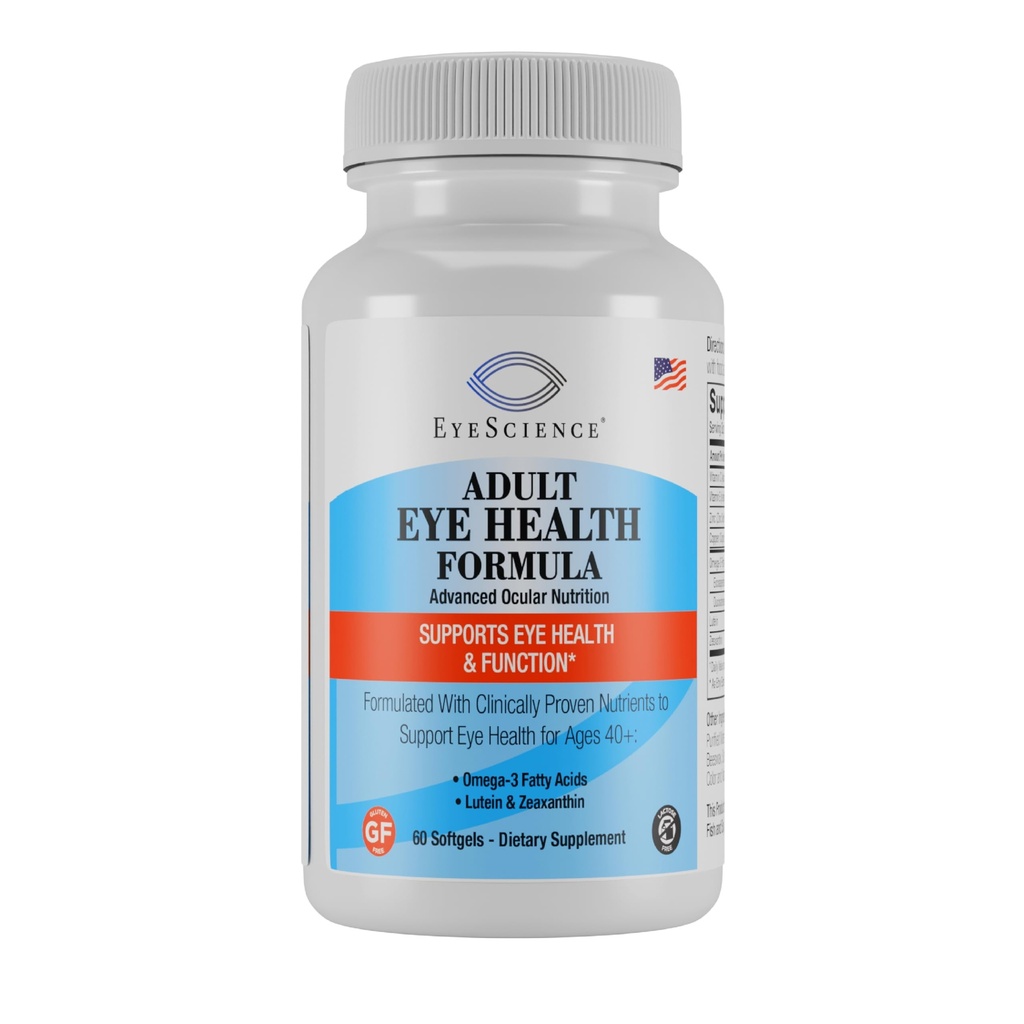 EyeScience Adult Eye Health Formula – Eye Vitamins with Omega-3 (EPA/DHA), Lutein & Zeaxanthin Supplement with Vitamins C & E – Daily Eye Health Support – 60 Softgels (60-Day Supply)