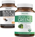 Black Seed Oil & Organic Super Greens (3-Month Supply) Seed & Sprout Bundle of Black Seed Oil (180 Capsules) Cold-Pressed Nigella Sativa & Organic Super Greens Powder (180 Tablets) Complete Superfood