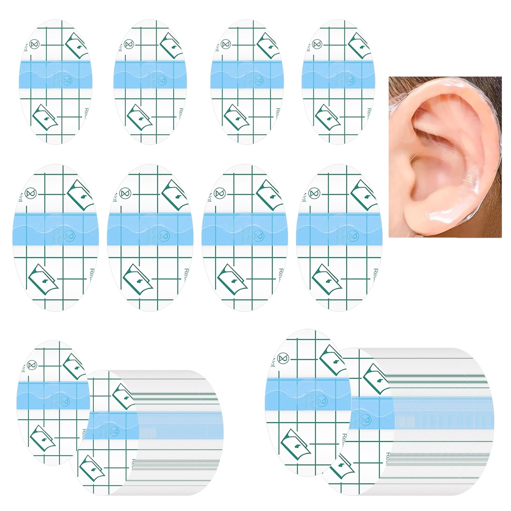 200 Pieces Mini Clear Adhesive Waterproof Bandages for Wounds, Adhesive Baby Waterproof Ear Stickers, Ear Covers for Kids Swimming Shower, Ear Plugs for Swimming Kids Shower Surfing (Small & Large)