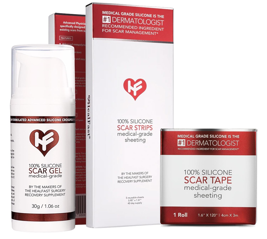 HealFast Scar Suite Bundle – Physician-Formulated Silicone Scar Gel + Medical-Grade Scar Sheets + Scar Tape – Advanced Scar Treatment for Surgery, Burns, and Injuries – Professional-Grade Results