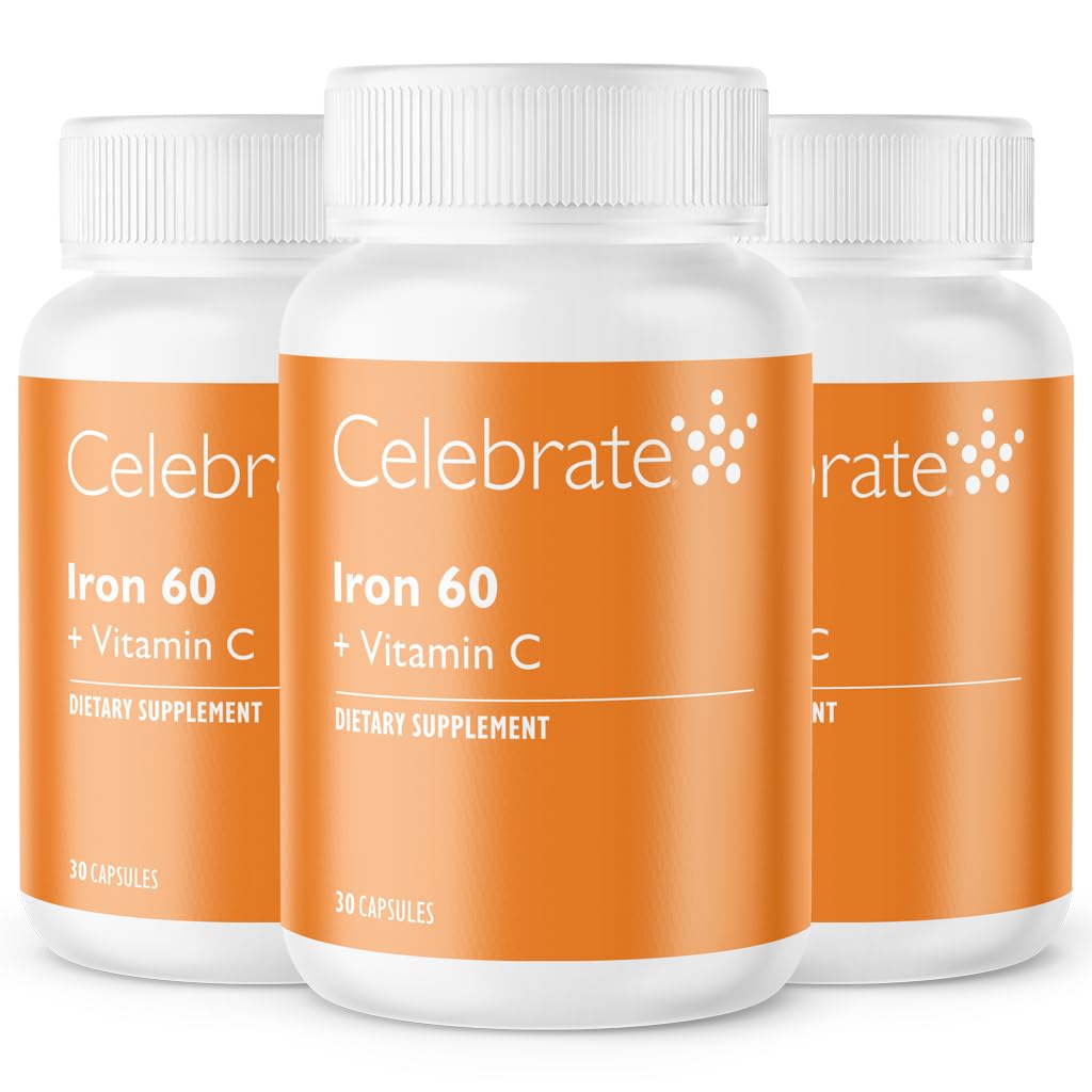 Celebrate Vitamins Iron Supplement with Vitamin C - 60mg Iron, 60mg Vitamin C, Bariatric Vitamins for WLS Patients, Vertical Sleeve & Gastric Bypass Surgery (90 Capsules)