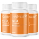 Celebrate Vitamins Iron Supplement with Vitamin C - 60mg Iron, 60mg Vitamin C, Bariatric Vitamins for WLS Patients, Vertical Sleeve & Gastric Bypass Surgery (90 Capsules)