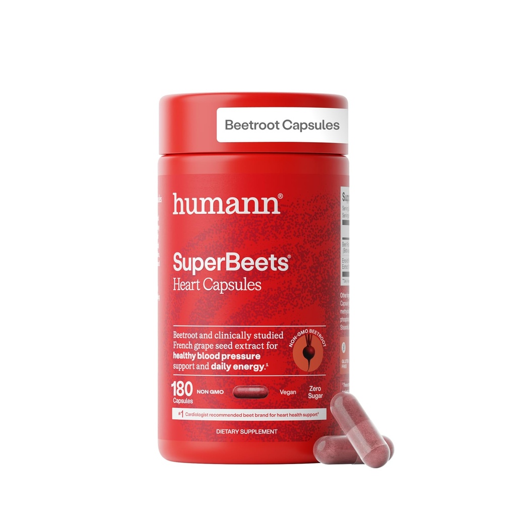 Humann SuperBeets Beet Root Capsules Quick Release 1000mg, Helps Support Nitric Oxide Production, Blood Pressure Support, Heart Health, Contains Non-GMO Beetroot Powder, Studied Antioxidants 180 Count