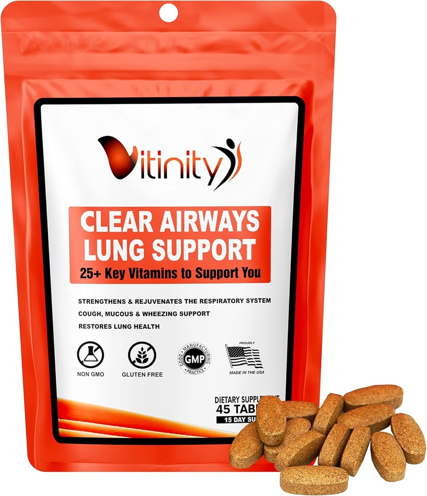 VITINITY Lung Cleanse Respiratory Immune Support Supplement,25+Key Ingredient Lung Health Detox for Breathing, Asthma, Seasonal Allergy Tablet(15 Day)