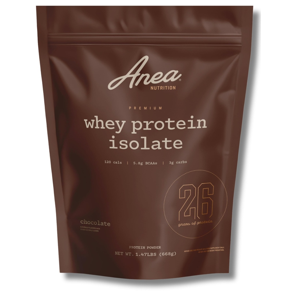 Anea Protein Powder, Whey Isolate Protein Powder, Whey Isolate, 5.8g BCAAs, RBST Free, Gluten Free, Soy Free, No Fillers, No Artificial Sweeteners, Chocolate, 26g Per Serving, 20 Servings