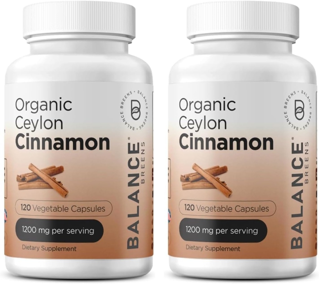 איזון מוסמך אורגני Ceylon Cinnamon 1200 מ"ג תוסף - 120 קפסולות Veg - Heart, Brain and Joint Function Support - No Filler Pills (Pack of 2)