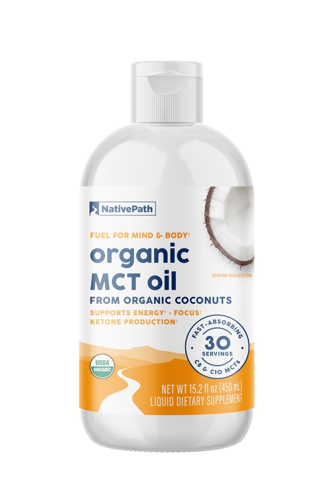 NativePath Organic MCT Oil Liquid - Pure C8 C10 from Coconuts - Caprylic Acid for Keto Coffee - Paleo Vegan Flavorless Non-GMO - 30 Servings