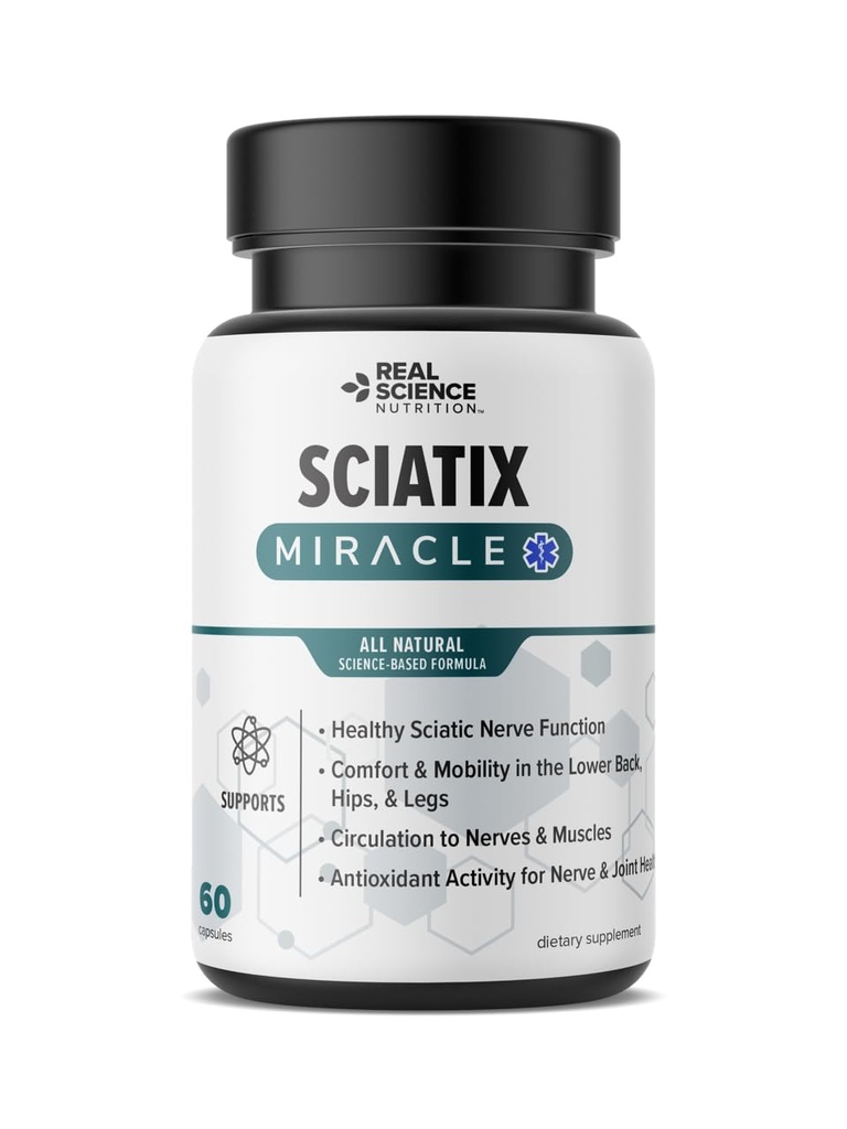 Real Science Nutrition Sciatix Miracle is a Nitric Oxide Supplement for Nerve Health Support, Circulation & Mobility, Promotes Back, Hip & Leg Comfort, 60 Capsules