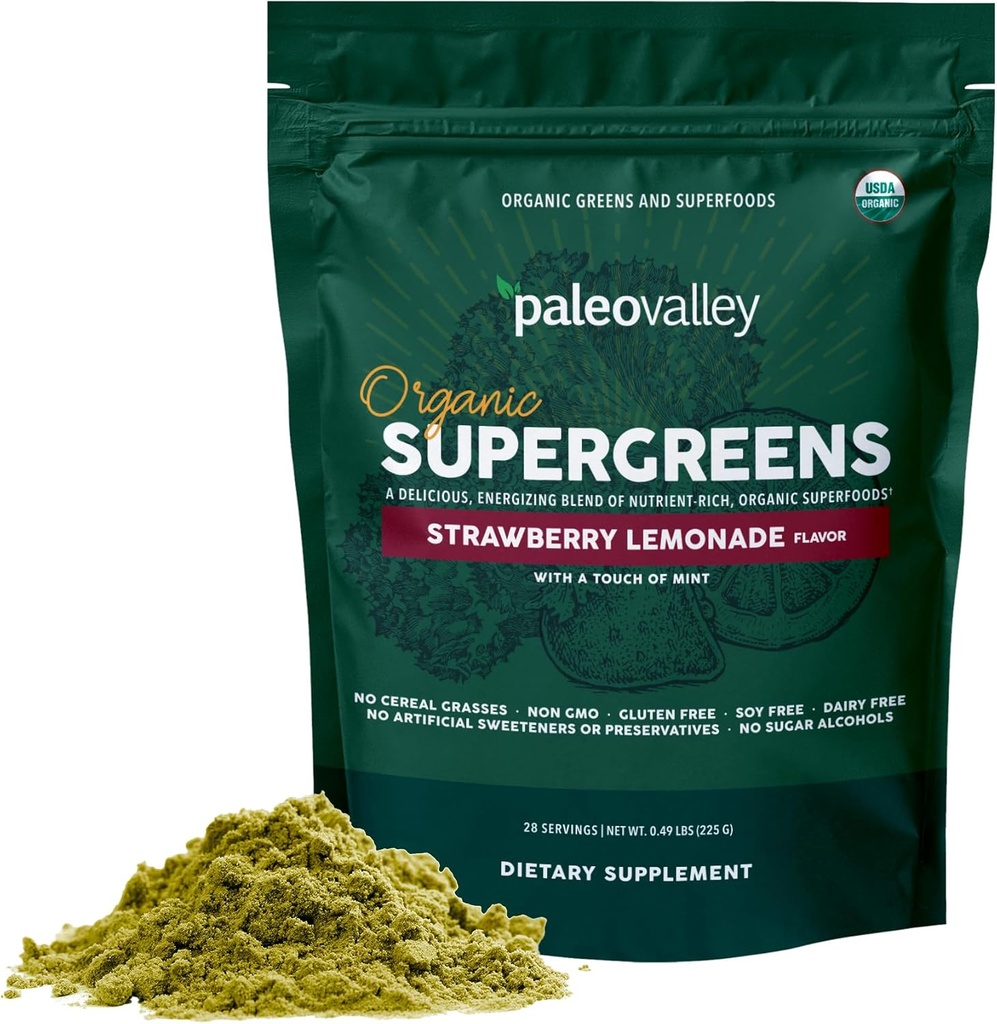 Pedol·loy Orguey Supergres - Organic Verds Powder Superfod per a la implementació d'Imune - Stapeo Powder - 28 Servings - 23 Superfoolds Organians - Guten Free, Celreal Grans, Soy o Grain