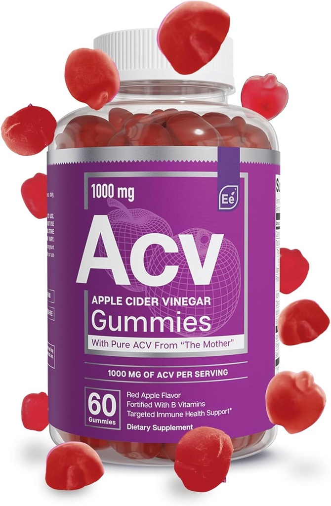Essential Elements Apple Cider Vinegar Gummies from Mother - Natural-Sourced, Vegan ACV ilə Folic Acid və Vitamin B6 & B12 60 Count