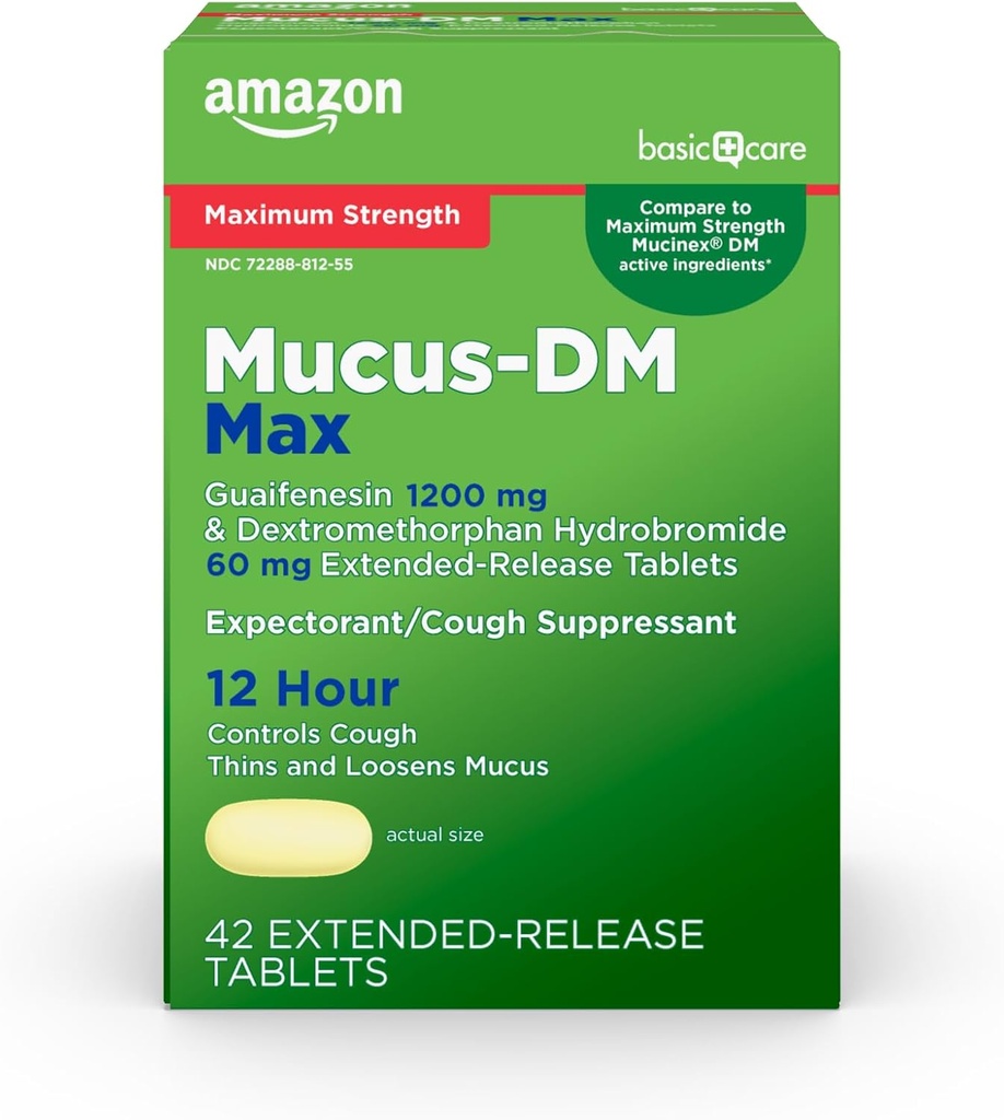 Cura di base Massima resistenza Mucus DM, Expectorant e Cough Suppressant Extended-Release Tablets, 42 Conte