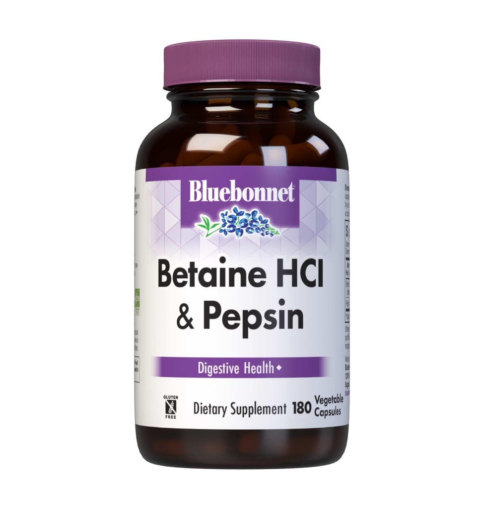 BlueBonnet Betaine HCI Plus Pepsin Vegetarian Capsules, 180 Count(Pack of 1)