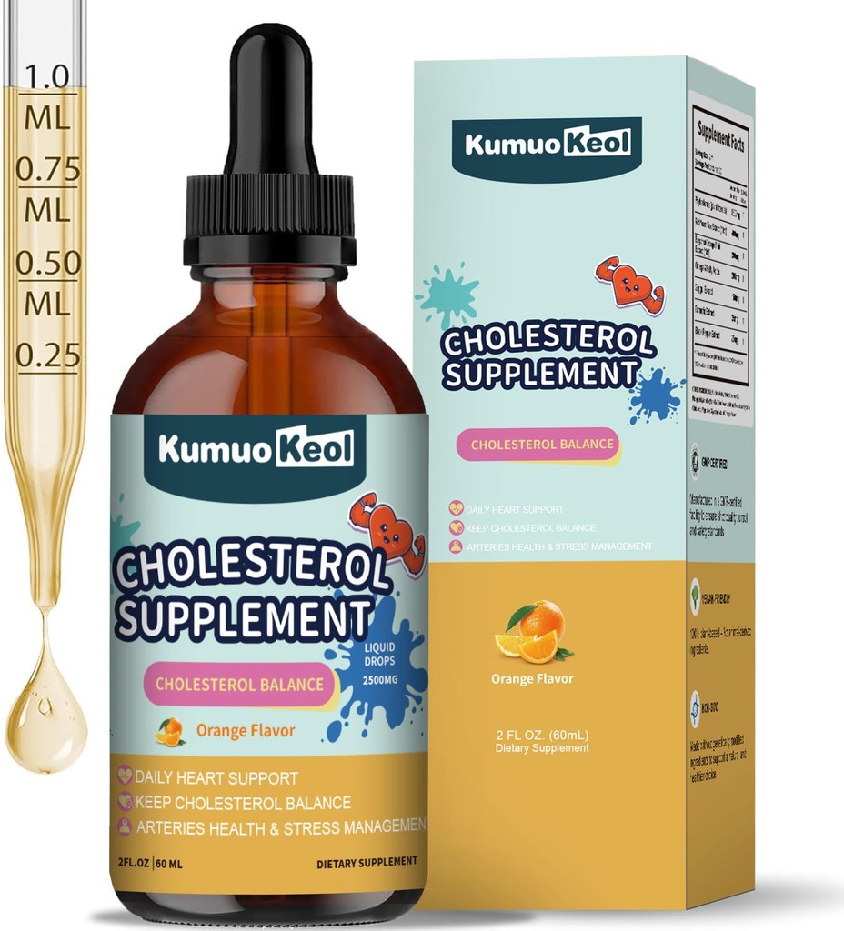 Cholesterol Support Liquid Drops, Red Yeast Rice Liquid, Plant Sterols Tincture, Bergamot & Guggul Extract, Heart Health Formula with Enhanced Absorption, Vegan, Non-GMO, 2 Fl Oz