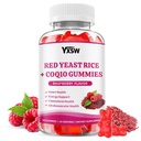 Red Yeast Rice with CoQ10 Gummies, Red Yeast Rice 600mg with CoQ10 30mg Supplements for Energy Support, Sugar-Free, Vegan, Raspberry Flavor, 60 Count