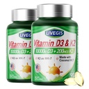 Vitamin D3 K2 Softgels, Vitamin D3 10000 IU with K2 (MK-7) 200 mcg with Coconut Oil Softgels, Supports Calcium Absorption, Bone, Immune and Heart Health - 90 Counts * 2 Packs