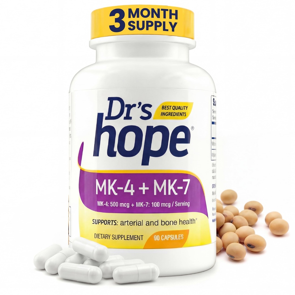 Natural Vitamin K2 MK4 & MK7 | 600 Mcg High Potency Dual Action for Bone Strength & Heart Health - Made in USA Backed by 30+ Years - Kosher & cGMP Certified, Non-GMO - 3 Month Supply