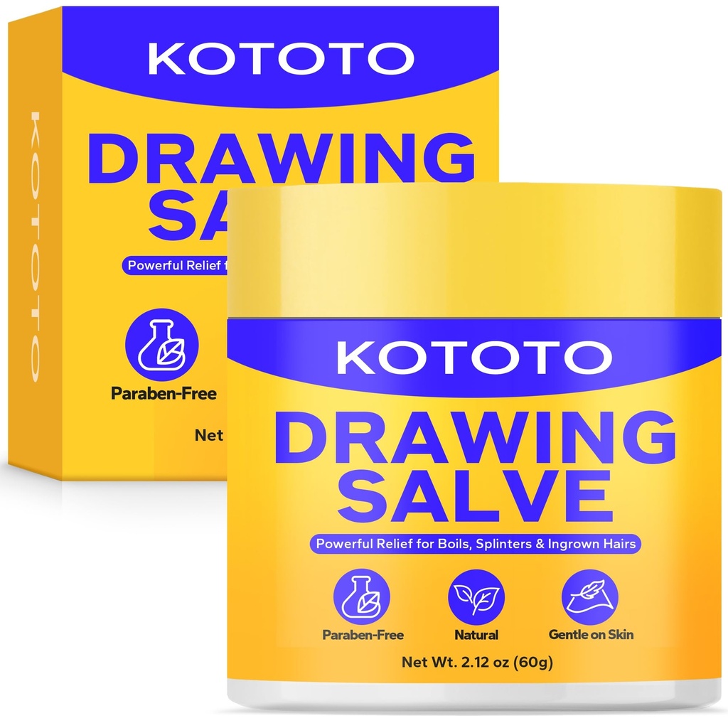 Kototo Naturals Drawing Salve Ointment for Boil & Cyst Removal, Deep Ingrown Hair, Splinter Remover, Bee Sting, Mosquito Itching, Poison Ivy, Gentle Ingredients for Skin (2.12 Oz)