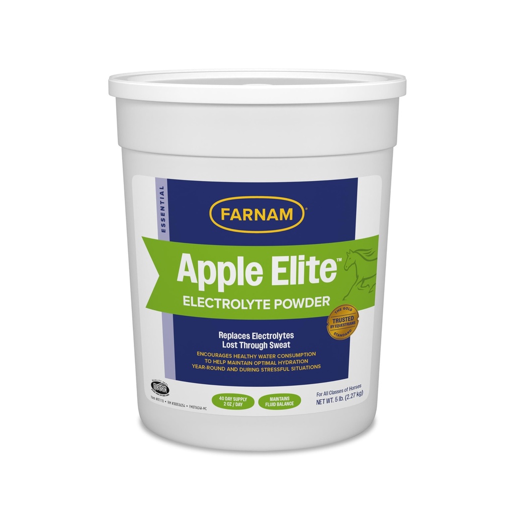 Farnam Apple Elite Horse Electrolytes Powder Supplement, Replaces Vital Minerals, Encourages Hydration, Sugar-Free, Contains Sodium, Potassium, Calcium & Magnesium, Apple Flavored, 5 lb