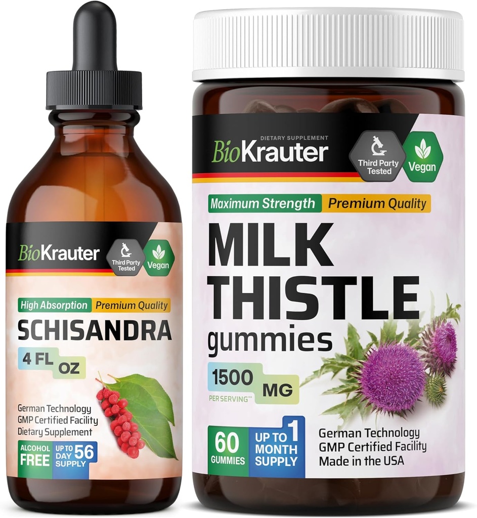 BIO KRAUTER Schisandra Ticture 4 Fl Oz. & Milk Thistle 60 Gummies