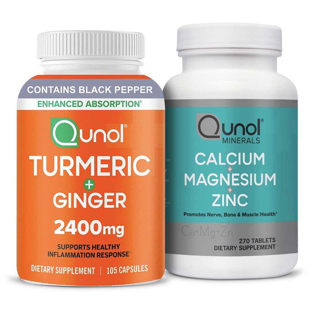 Qunol Turmeric & Magnesium: Turmeric Curcumin, 2400mg, 105 Capsules & Magnesium, 270 Tablets