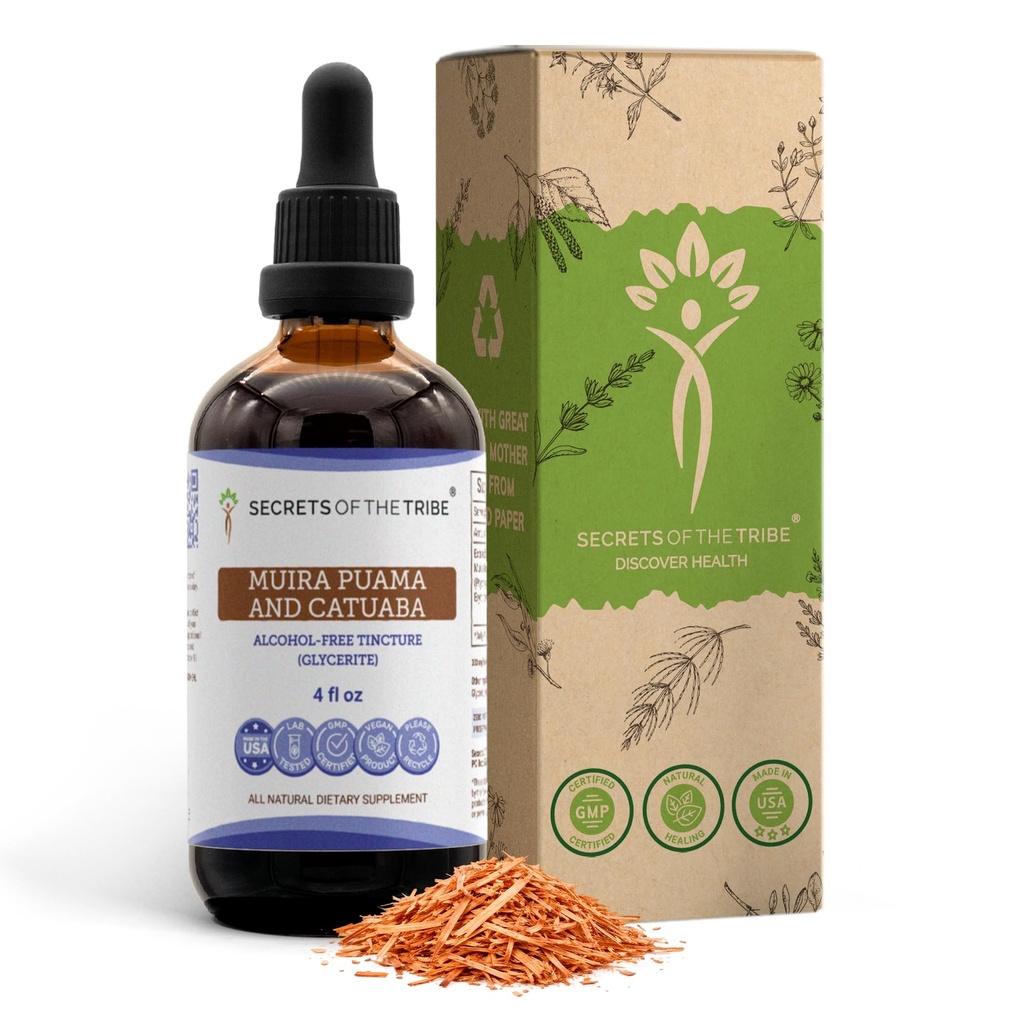 Secrets of the Tribe Muira Puama and Catuaba Alcohol-Free Liquid Extract (Ptychopetalum Olacoides and Erythroxylum Catuaba) Dried Bark Tincture Supplement (4 FL OZ)