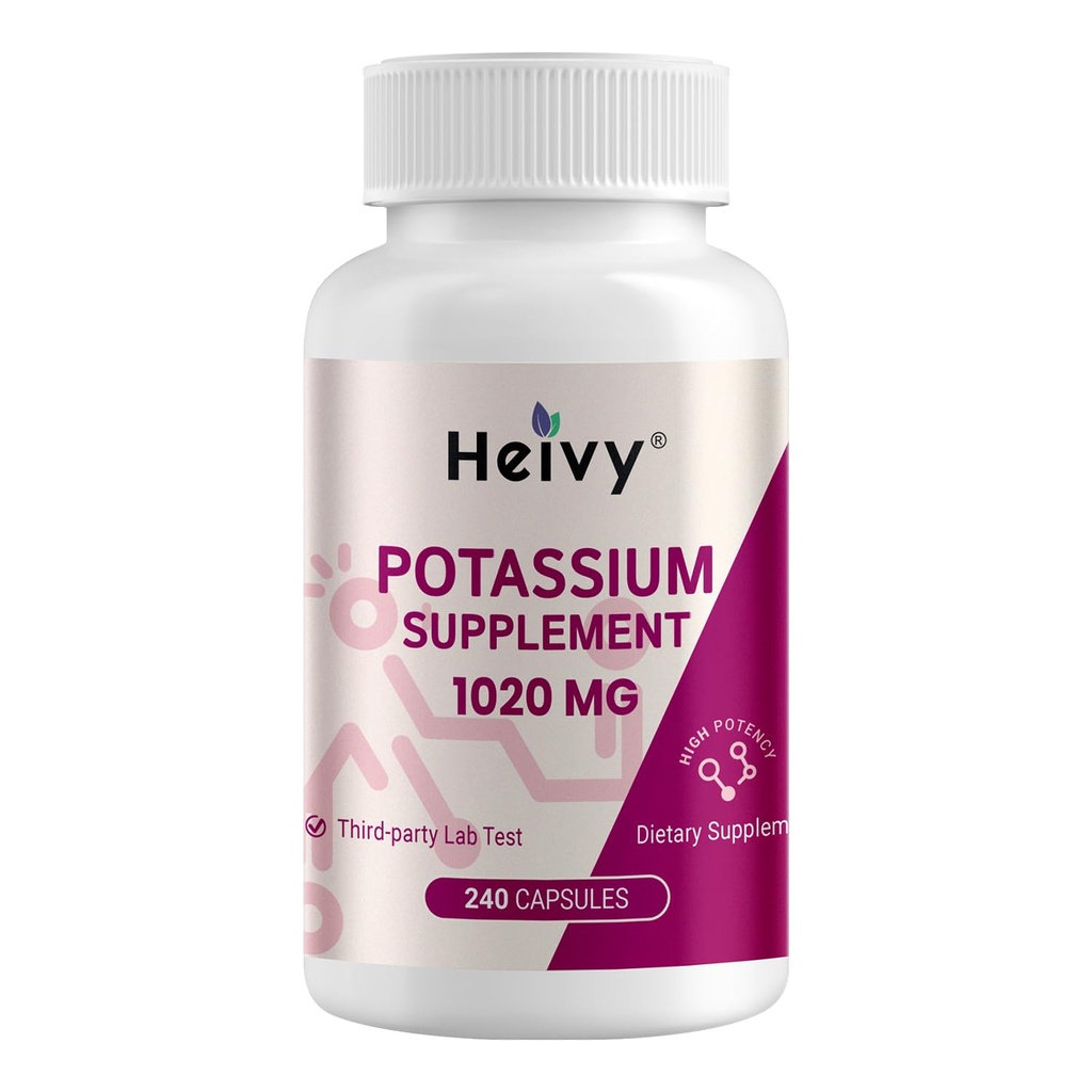 Heivy Potassium Supplement 1020 mg, Potassium Bicarbonate to Supports Muscle Function, Electrolyte Balance & Heart Health, Essential Minerals, Made in USA, Non-GMO, 240 Veg Capsules