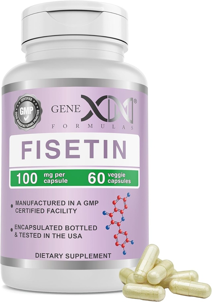 Genx Formulas Fisetin 100mg/Serving (60 Kapsül) - Sağlamlıq Aging, Brain Wellness & Bilişsel Sağlamlıq - Gluten Pulsuz, Vegetarian - 2 ay təchizatçı