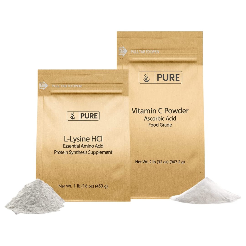 PURE ORIGINAL INGREDIENTS Vitamin C and L-Lysine HCL Bundle, Dietary Supplement, Non-GMO