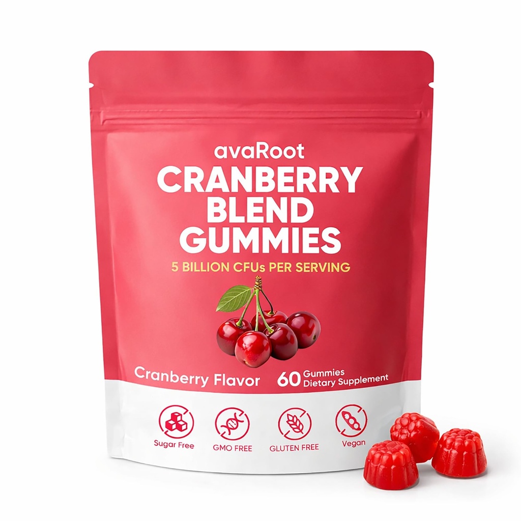 avaRoot Cranberry Blend Gummies - Women's Balanced pH, Cranberry & Probiotic Formula with Vitamin C for Women’s Wellness & Urinary Tract Support - 60 Gummies
